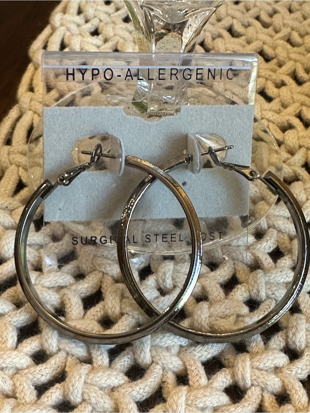 NWT Silver Hypoallergenic Hoop Earrings Surgical Steel Posts 2" from Boutique